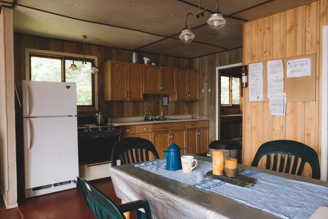 Kitchen inside of Ogoki Lake Ontario Cabin