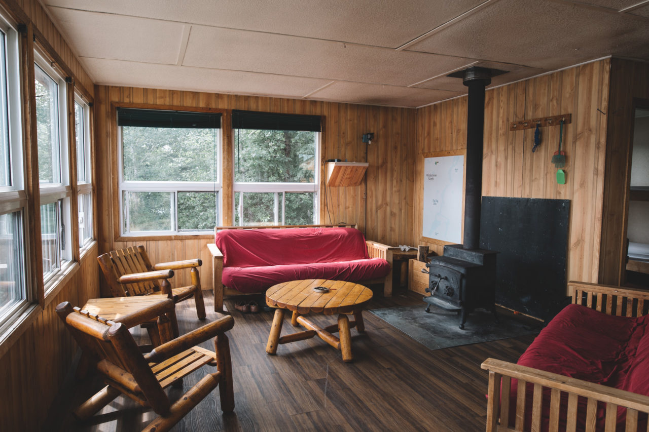 Family area inside the outpost Cabin at ZigZag Lake in Northern Ontario Canada